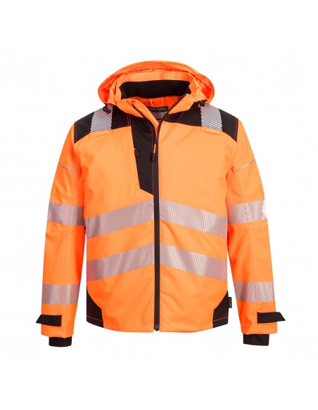 Portwest-Veste haute visibilité imperméable capuche détachable Extreme PW3 Orange/Noir