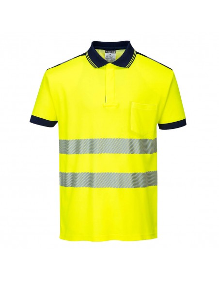 Portwest-Polo sans manche de travail haute visibilité pro PW3 Jaune/Marine