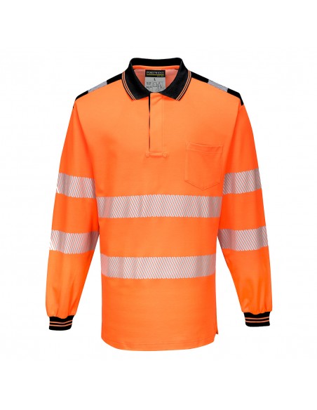 Portwest-Polo haute visibilité professionnel manches longues PW3 Orange/Noir