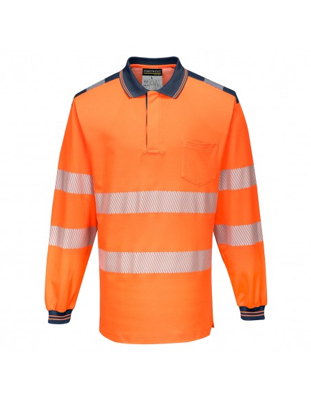 Portwest-Polo haute visibilité professionnel manches longues PW3 Orange/Marine