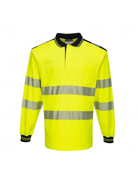 Portwest-Polo haute visibilité professionnel manches longues PW3 Jaune/Noir