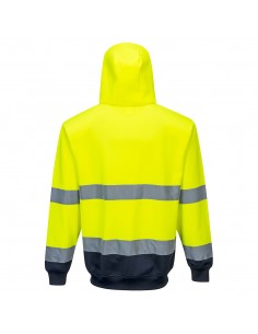 Portwest-Sweat à capuche haute visibilité renforcé et doublé à zip-B317 Jaune/Marine 2