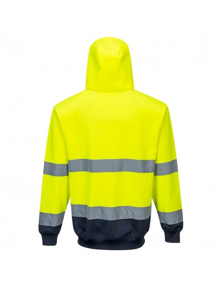Portwest-Sweat à capuche haute visibilité renforcé et doublé à zip-B317 Jaune/Marine
