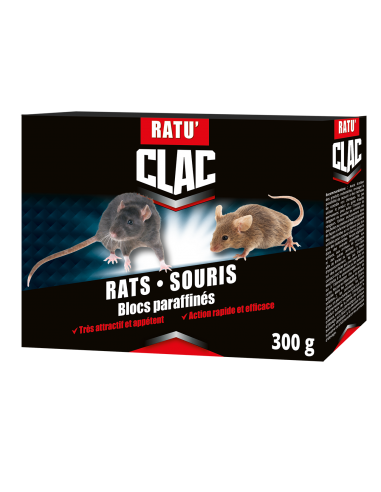 Clac Raticide en bloc paraffiné contre rats et souris 300g