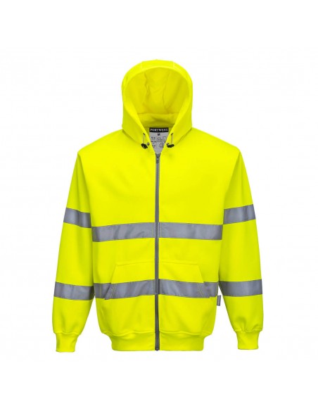 Portwest-Sweat haute visibilité de travail à capuche zippé stylé-B305 Jaune