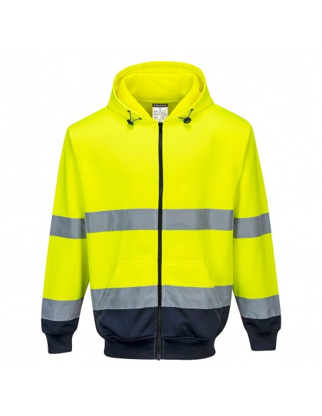 Portwest-Sweat à capuche haute visibilité renforcé et doublé à zip-B317 Jaune/Marine