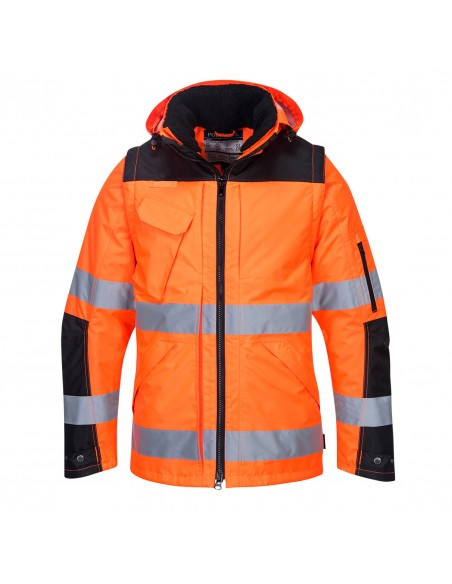Portwest-Blouson pro haute visibilité imperméable manches amovibles Orange/Noir